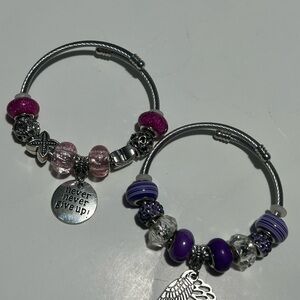 Chic Silver and Purple Charm Bracelet Set